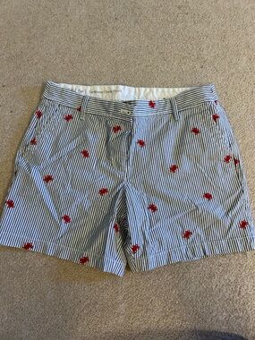Talbots Navy/White Striped Shorts with Red Crab Embroidery Size 6 Petite